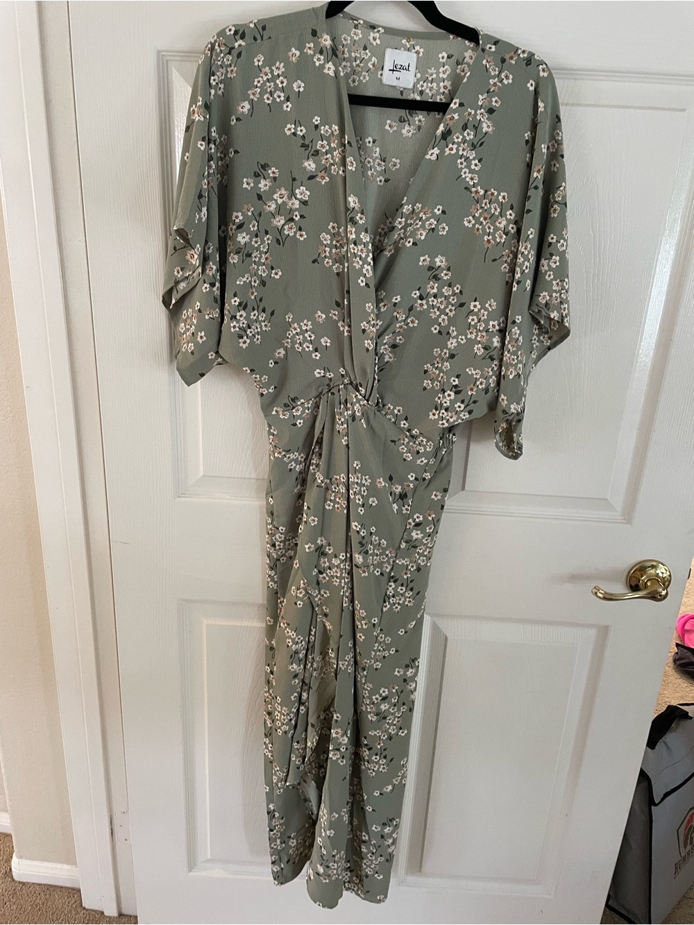 Lezat Brand Floral Tie-Front Kimono Dress in Sage Green